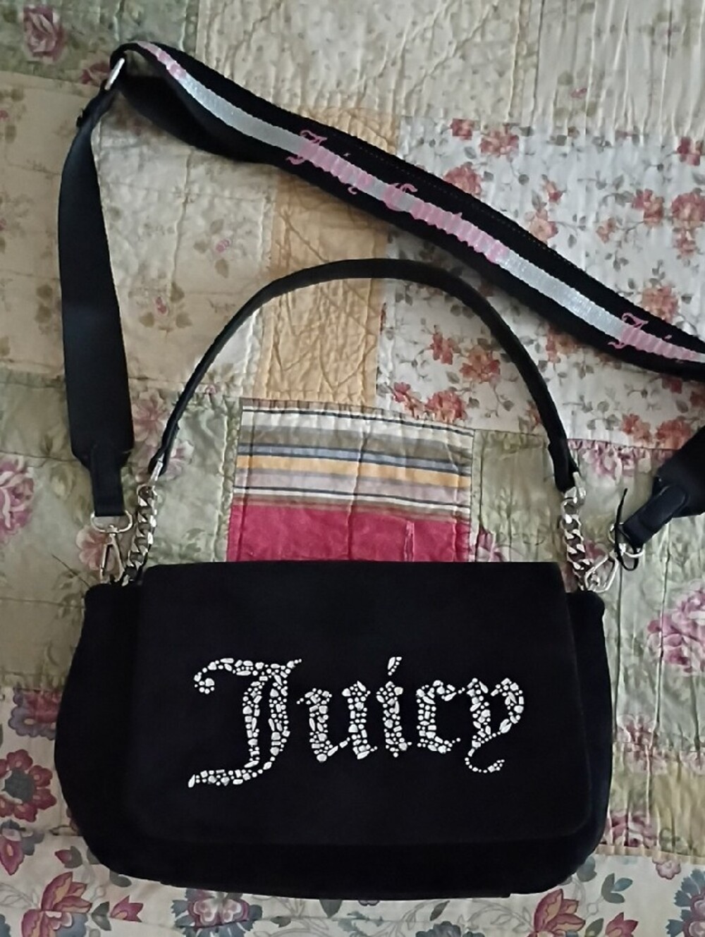 Juicy Couture Black Shoulder Bag with Pink & Silver Accent Strap